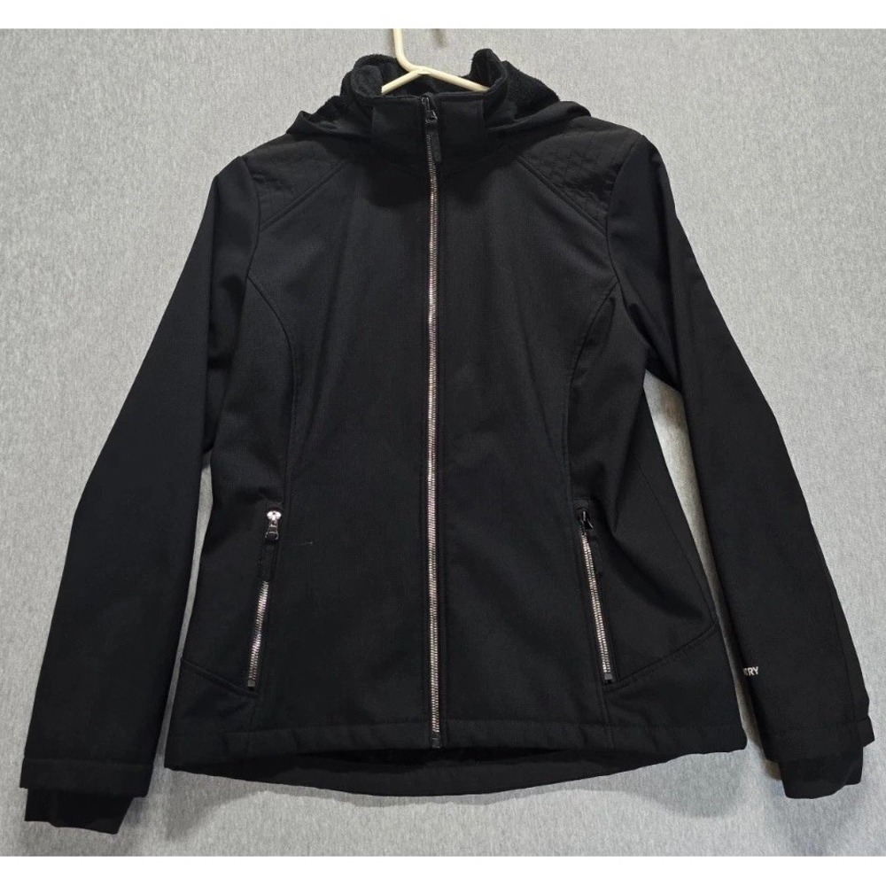 Free Country Softshell Windbreaker Jacket Womens Medium Black Faux Fur Lined